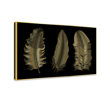 Cuadro de plumas Plumas doradas fondo negro - TenVinilo