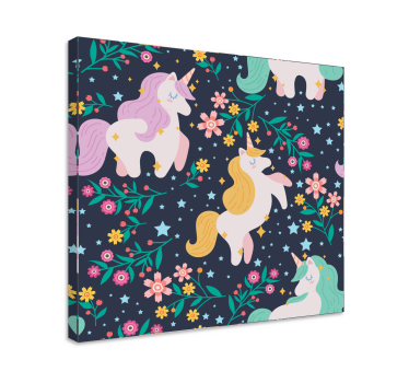 Cuadro unicornio Unicornios flores y estrellas - TenVinilo