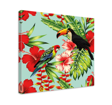 Cuadro de pájaros Flores rojas tropicales - TenVinilo