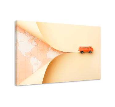 Cuadro ciudades furgoneta naranja viajera - TenVinilo