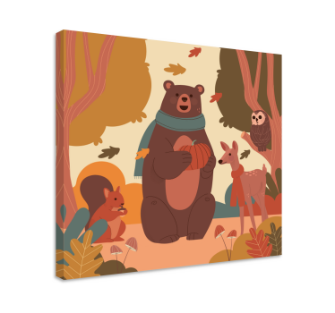 Cuadro para niños Animales felices en el bosque de otoño - TenVinilo
