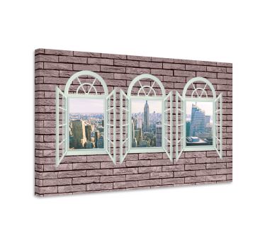 Cuadro de ciudades Pared de ladrillo con ventana a nueva york - TenVinilo