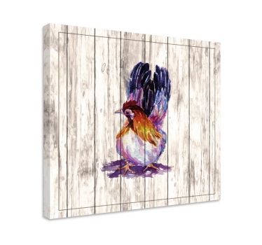 Cuadro de pájaros Gallo dibujado en textura de madera - TenVinilo