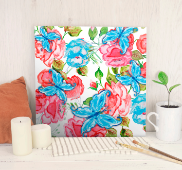 Cuadro con mariposas Flores rosas y - TenVinilo