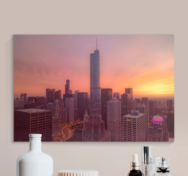 Cuadro ciudades atardecer en el horizonte de chicago - TenVinilo