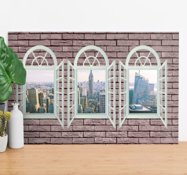 Cuadro de ciudades Pared de ladrillo con ventana a nueva york - TenVinilo