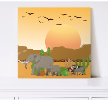 Cuadro de elefantes en escena de safari desértico - TenVinilo