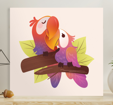 Cuadro de pájaros Caricatura, enamorado, rosa - TenVinilo