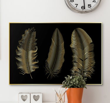Cuadro de plumas Plumas doradas fondo negro - TenVinilo