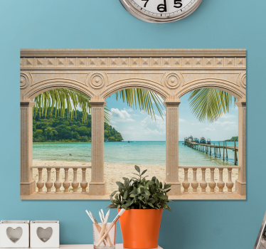 Cuadro en 3d Arcos griegos con vistas al mar - TenVinilo