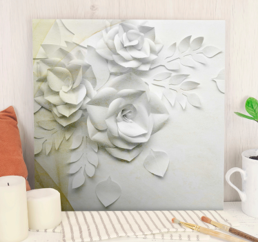 Cuadro en 3d Elegantes flores blancas doradas - TenVinilo