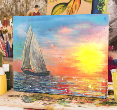 Cuadro de marineros velero atardecer marina - TenVinilo