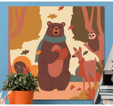 Cuadro para niños Animales felices en el bosque de otoño - TenVinilo