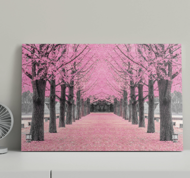 Cuadro pasillo Bosque de arboles rosados - TenVinilo