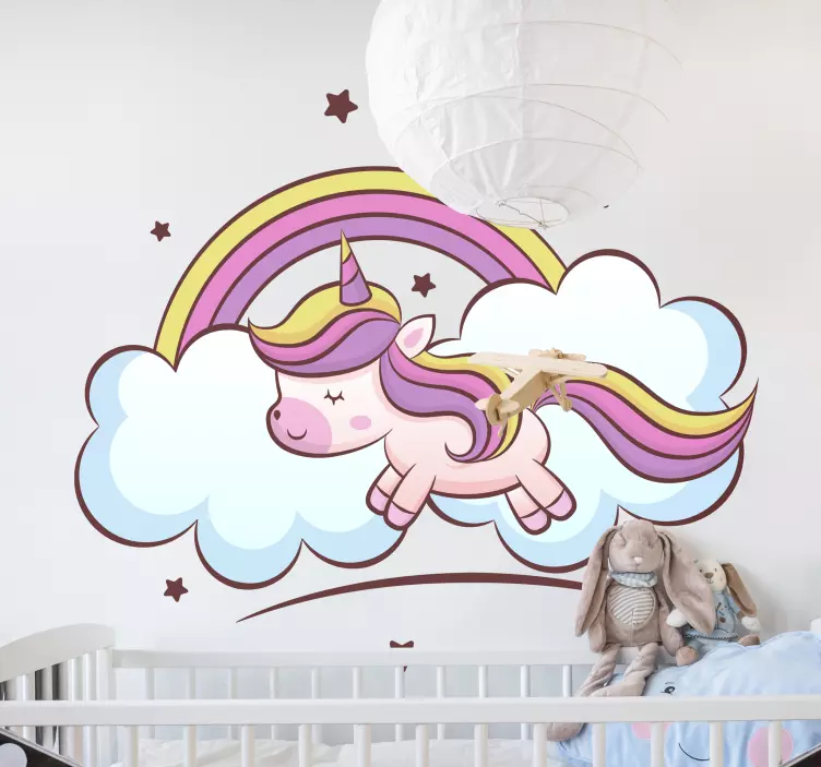 Vinilo infantil unicornio con arcoiris colorido - TenVinilo
