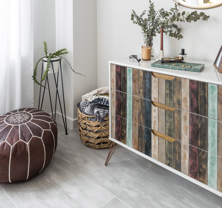 Vinilo para mueble Tablones verticales pintados de colores - TenVinilo