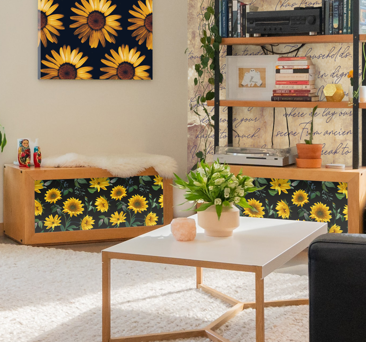 Vinilo para mueble patrón floral de girasoles - TenVinilo