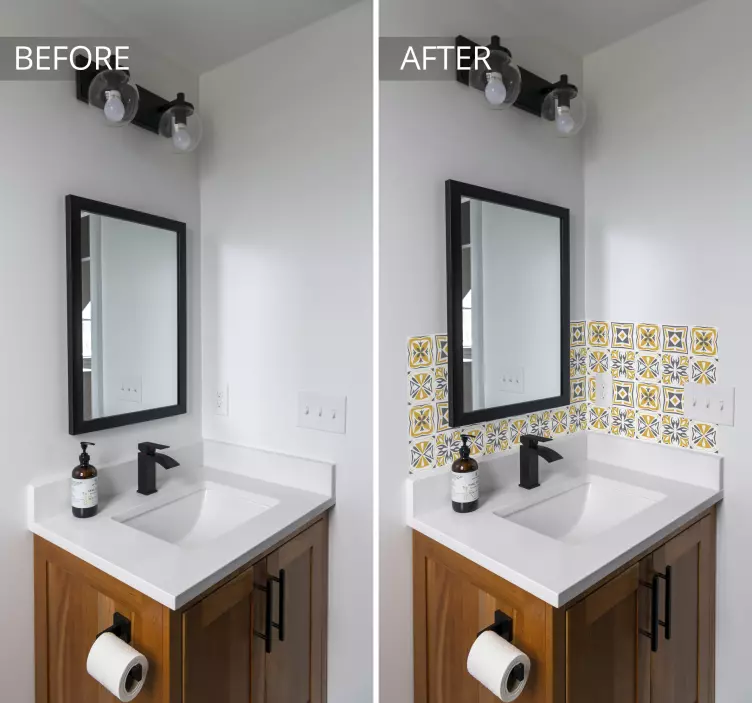 Azulejos adhesivo amarillos y gris - TenVinilo