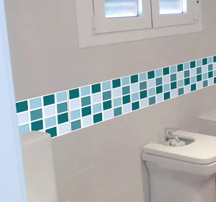 Cenefa adhesiva baño azulejos tonos fríos - TenVinilo
