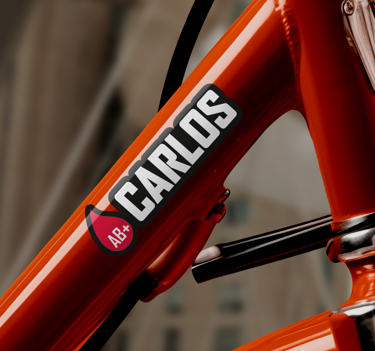 Calcomanía para bicicleta bandera con nombre tipo de sangre - TenVinilo