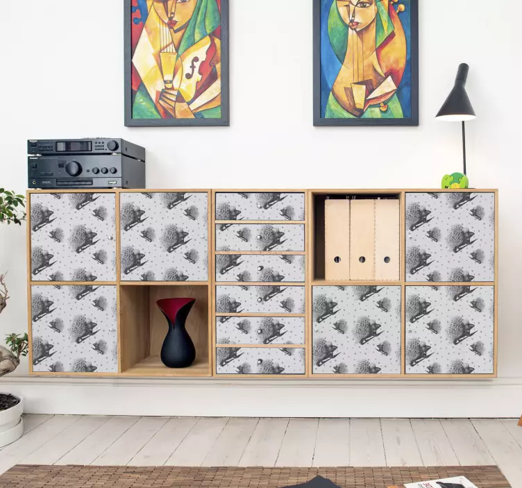 vinilo de muebles en blanco y negro de arte puercoespín - TenVinilo