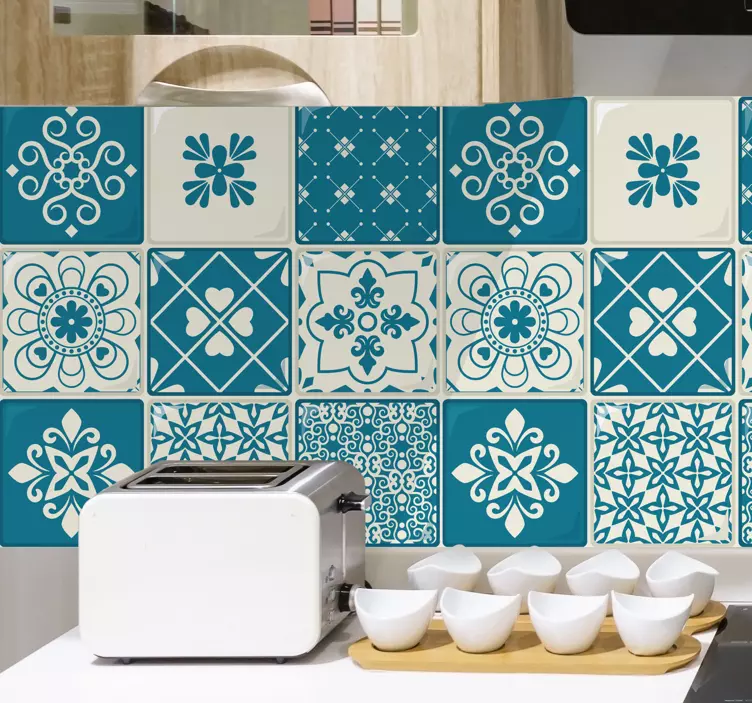 Azulejo adhesivo patrón de cocina intrincado - TenVinilo