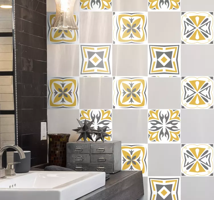 Azulejos adhesivo amarillos y gris - TenVinilo