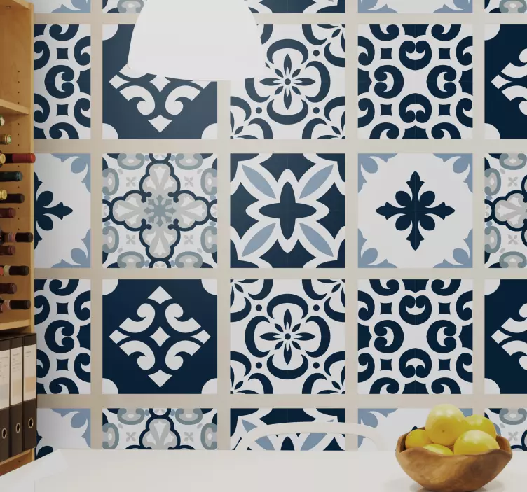 Azulejos adhesivos cemento azul clásico - TenVinilo