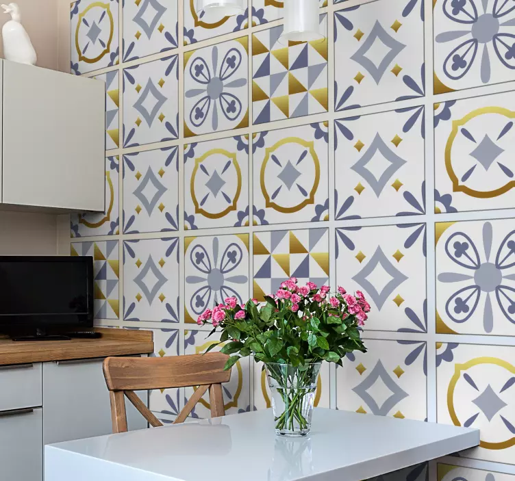 Azulejos adhesivos efecto dorado - TenVinilo