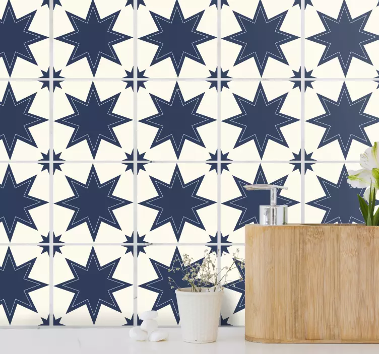 Azulejos adhesivo Estrella grande azul oscuro y blanco - TenVinilo