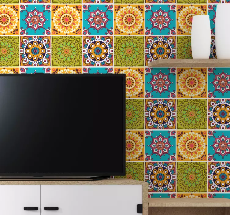 Azulejos adhesivos mandalas multicolor - TenVinilo
