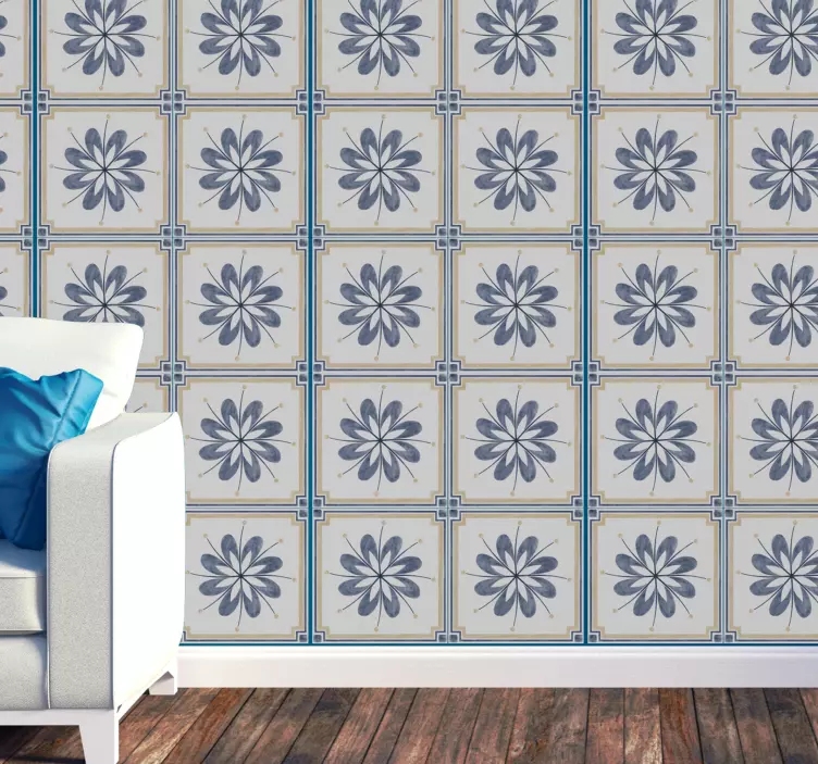 Azulejos adhesivos paquete patrón floral azul - TenVinilo
