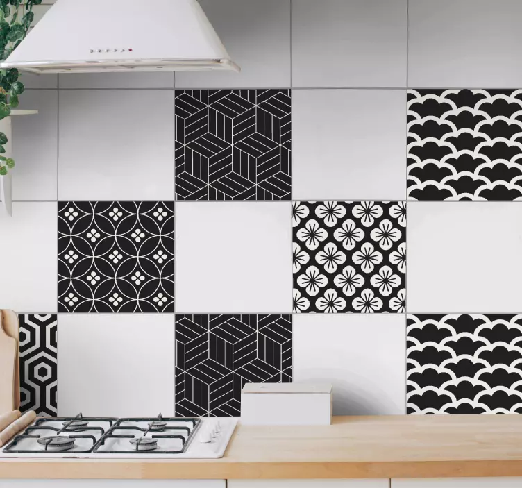 Azulejos adhesivos patrón gris y blanco - TenVinilo
