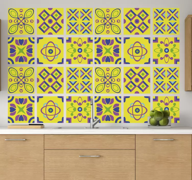 Azulejos adhesivo simetrías psicodélicas - TenVinilo