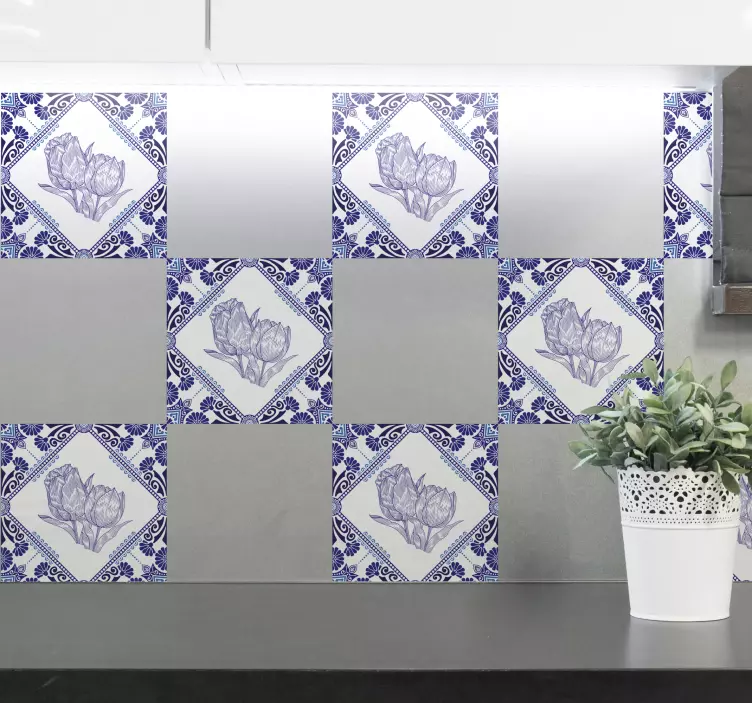 Azulejos adhesivos tulipanes azules - TenVinilo