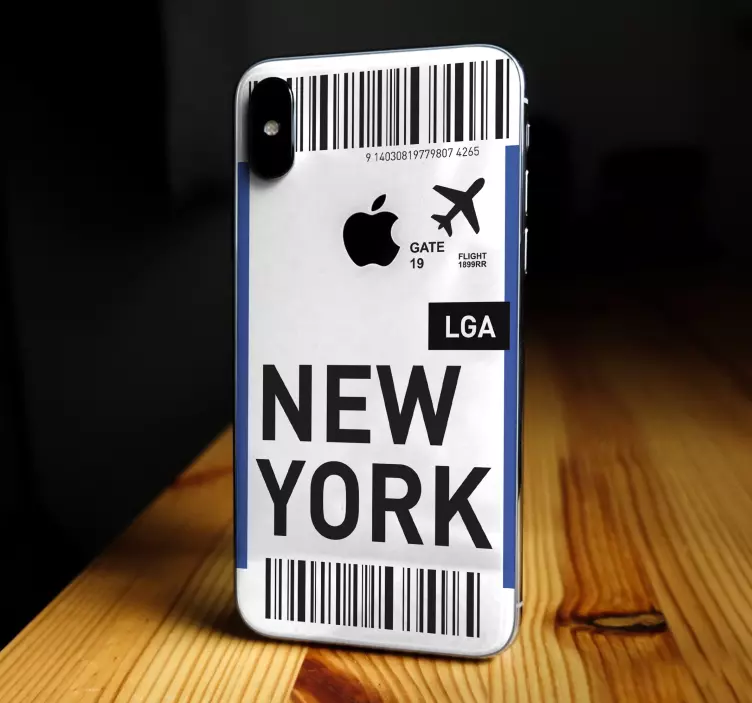 Calcomanía iPhone billete de viaje a nueva york - TenVinilo