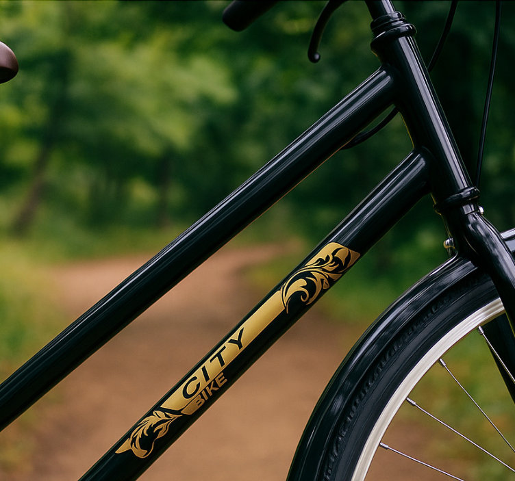 Calcomanía para bicicleta marco negro y dorado - TenVinilo