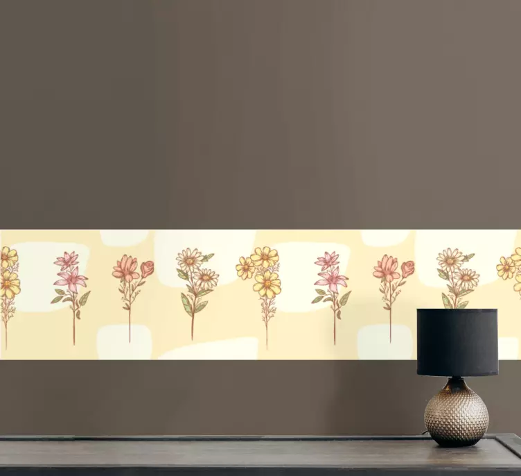 Cenefa adhesiva Conjunto de flores dibujadas a mano - TenVinilo