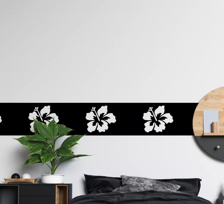 Cenefa adhesiva Fondo sólido con flores hawaianas - TenVinilo