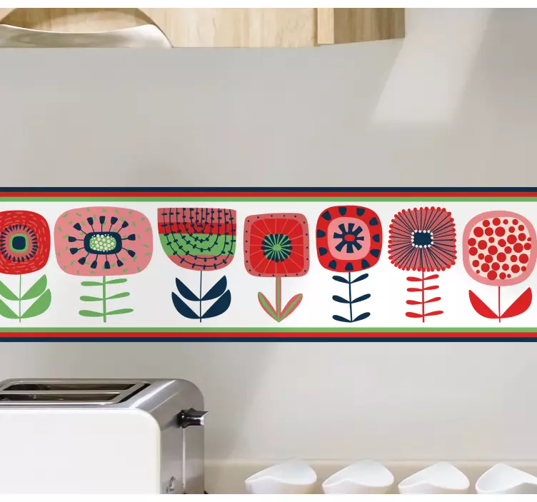 Cenefa adhesiva grandes flores rojas - TenVinilo