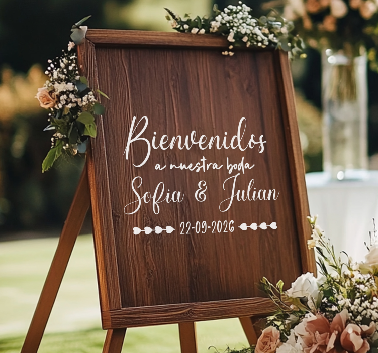 Pegatina boda tablón de madera personalizado - TenVinilo