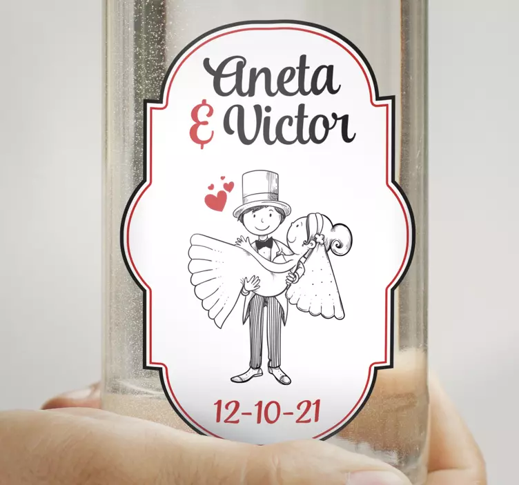 Pegatina personalizada boda vodka con fecha - TenVinilo