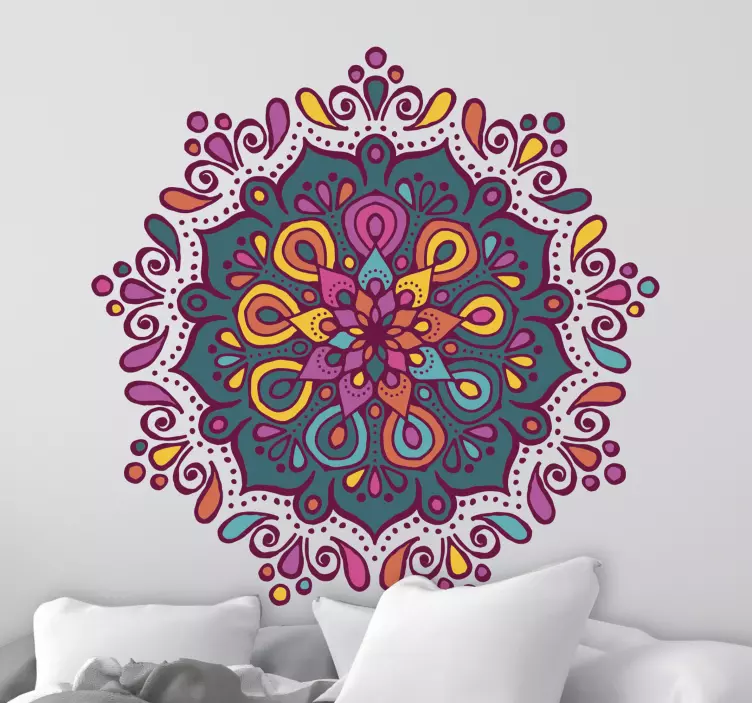 Vinilo decorativo floral Mandala punteado pintado a mano - TenVinilo