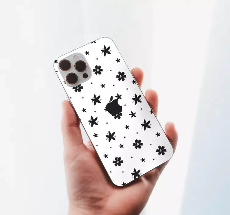 Sticker iPhone Patrón floral de tinta blanco y negro - TenVinilo