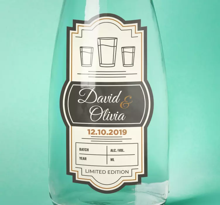 Pegatina bodas personalizadas botella vodka - TenVinilo