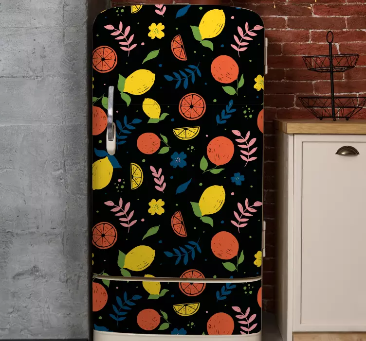 Vinilo para nevera Frutas cítricas con hojas - TenVinilo