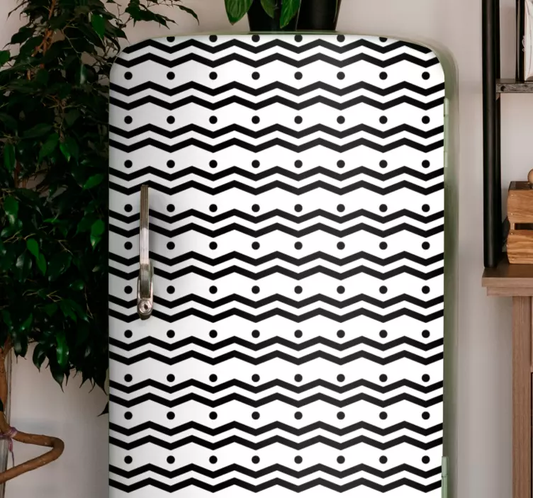 Vinilo para nevera Líneas en zig zag en blanco y negro y dods - TenVinilo