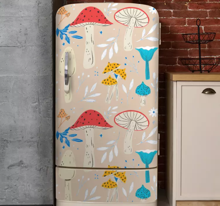 Vinilo para nevera Setas clásicas fondo beige - TenVinilo