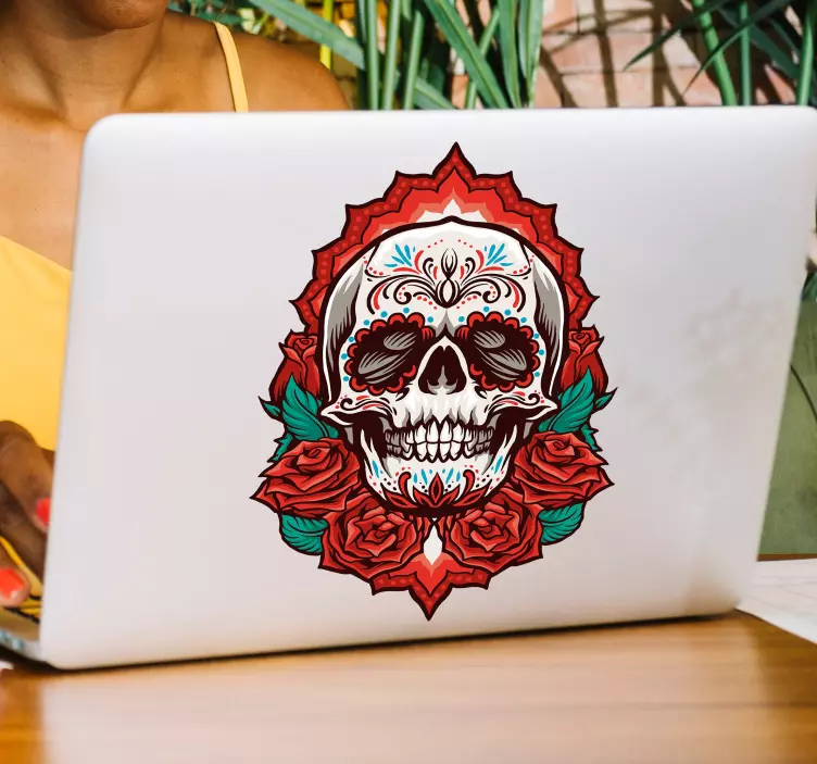 Pegatina para portátil calavera con rosas - TenVinilo