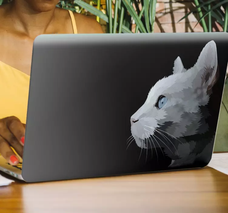 Pegatina de gato para portátiles gato con ojos azules - TenVinilo